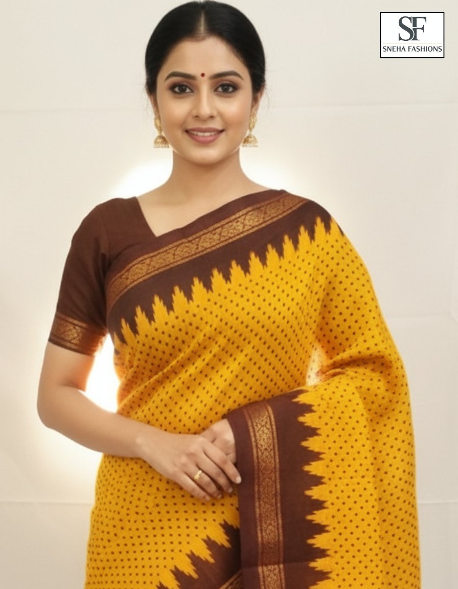 Mustard Yellow Cotton Sungudi Saree